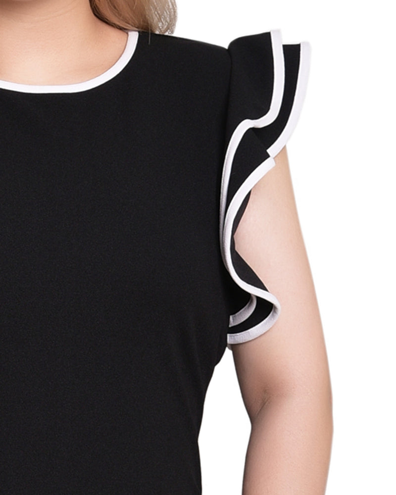 Ruffle Sleeve Dress With Contrast Tipping