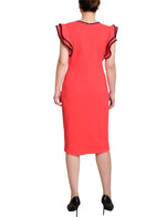 Ruffle Sleeve Dress With Contrast Tipping