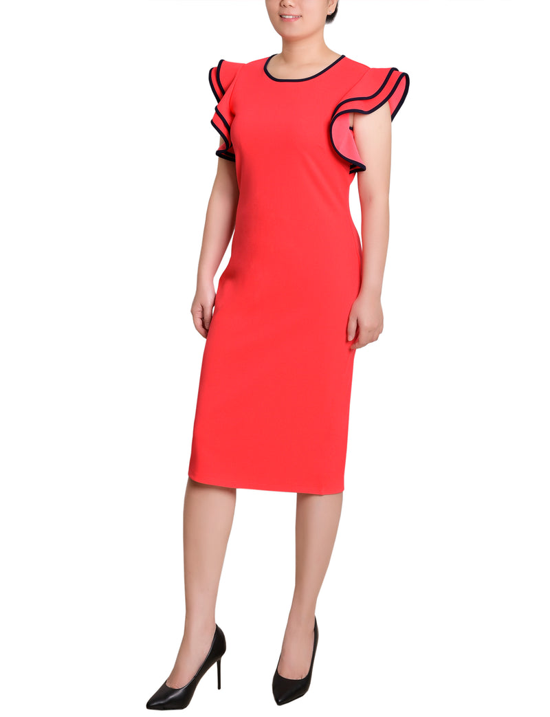 Ruffle Sleeve Dress With Contrast Tipping
