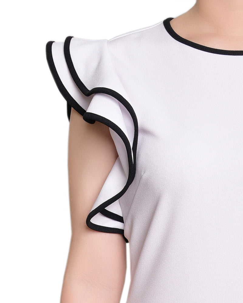 Ruffle Sleeve Dress With Contrast Tipping