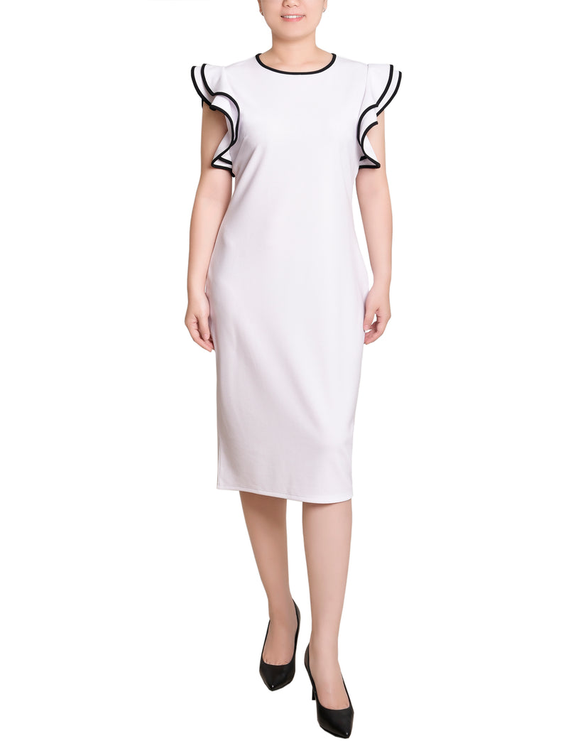 Ruffle Sleeve Dress With Contrast Tipping