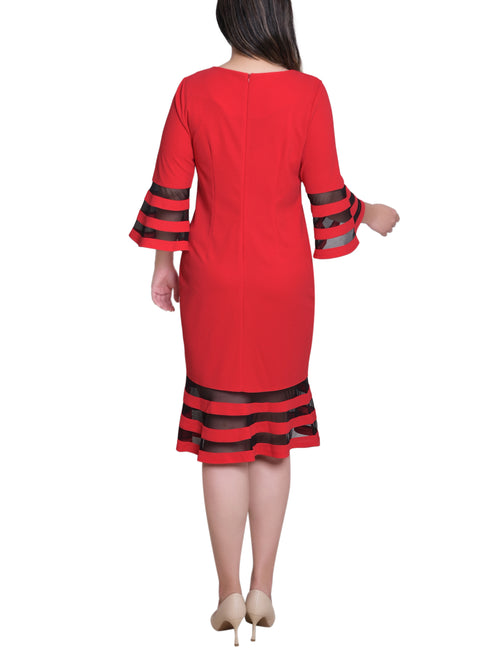 Shadow Stripe Elbow Sleeve Dress