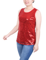 Sleeveless Sequined Tank Top With Combo Banding