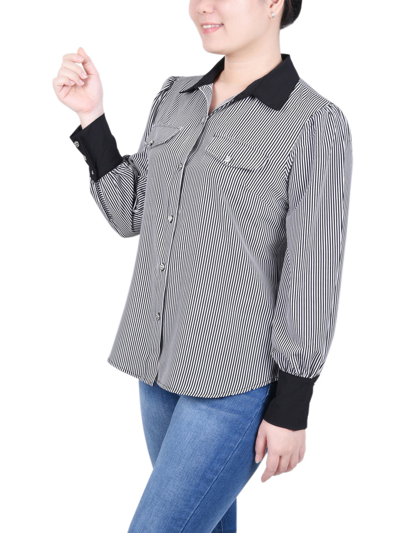 Long Sleeve Colorblocked Blouse