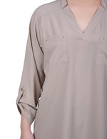 Petite Roll Tab Sleeve Blouse with Pockets