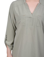Roll Tab Sleeve Blouse with Pockets