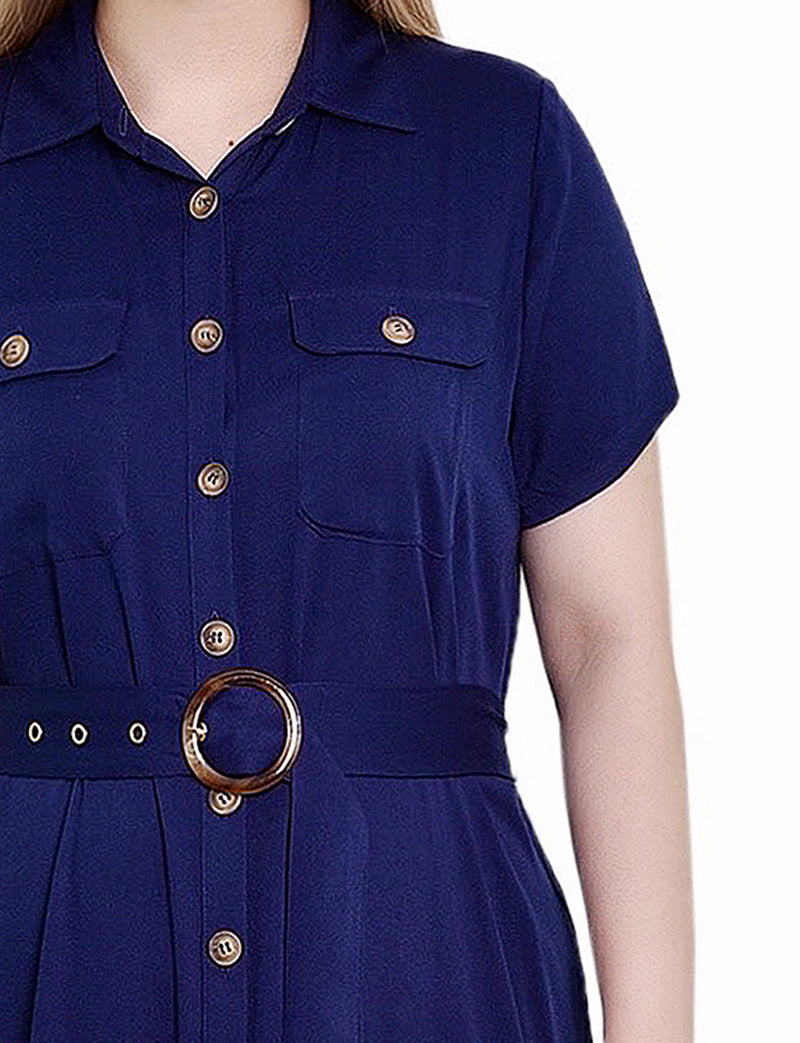 Short Sleeve Midi Twill Dress