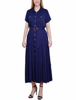 Short Sleeve Midi Twill Dress