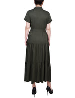 Short Sleeve Midi Twill Dress