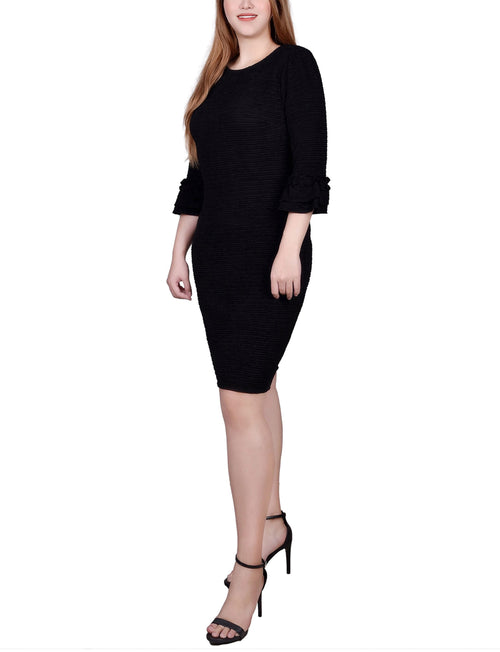 3/4 Sleeve Textured Knit Dress