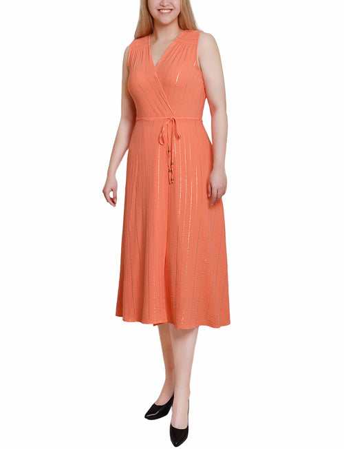 Petite Sleeveless Surplice Vertical Stripe Dress