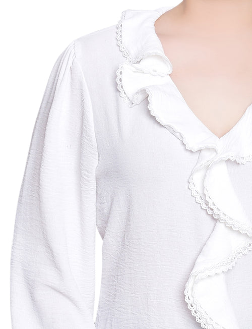 Petite Short Sleeve Ruffle Front Blouse