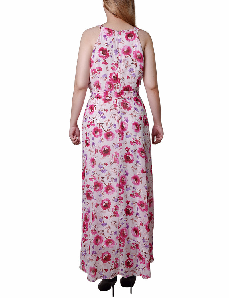 Petite Halter Front Chiffon Maxi Dress Retro Garden Bloom / PM Petite Halter Front Chiffon Maxi Dress Retro Garden Bloom / PM
