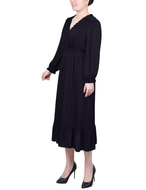 Petite Long Sleeve Surplice Neck Dress