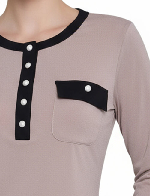 Petite Long Sleeve Contrast Detail Top