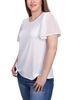 Petite Clip Dot Flutter Sleeve Top