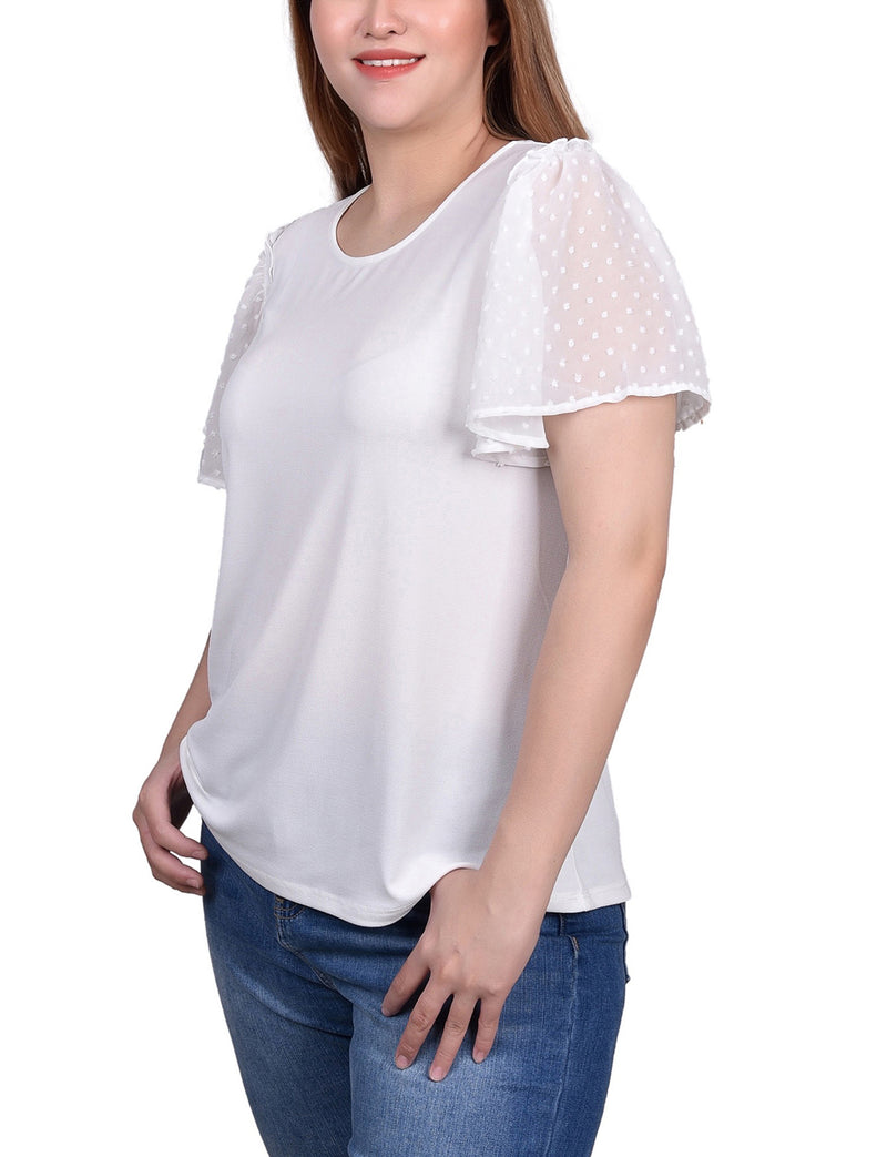 Petite Clip Dot Flutter Sleeve Top