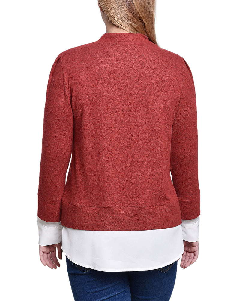 Petite Long Sleeve Two-Fer Top