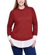 Petite Long Sleeve Two-Fer Top