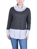 Petite Long Sleeve Cowl Neck Colorblocked Top