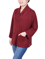 Petite Long Sleeve Shawl Collar Top With Pockets