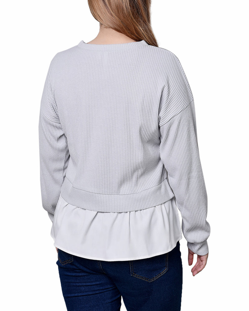 Long Sleeve Two-Fer Top With Gathered Inset