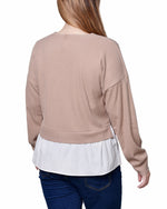 Long Sleeve Two-Fer Top With Gathered Inset