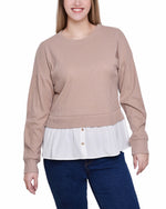 Long Sleeve Two-Fer Top With Gathered Inset