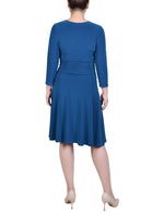 Petite 3/4 Sleeve Rouched-Waist Dress