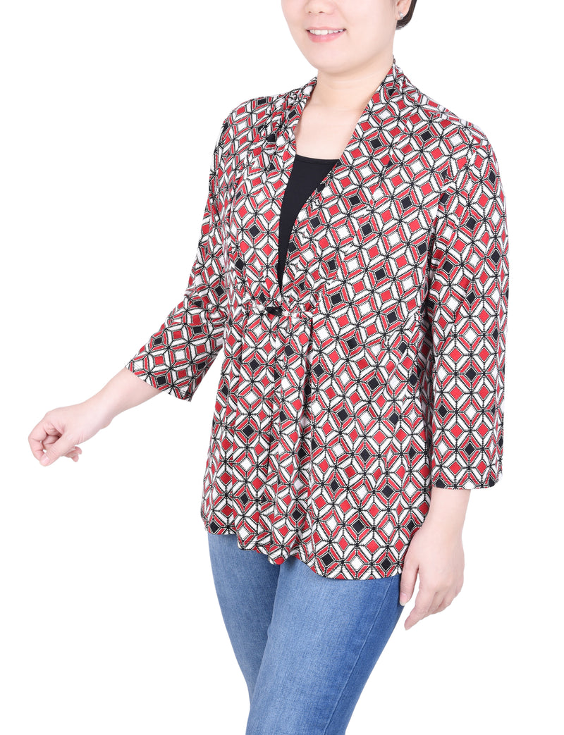 Petite Puff Print 3/4 Sleeve Two-Fer Top