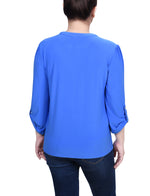 Petite Long Sleeve Pintuck Front Top With Chain Details