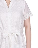 Petite Short Sleeve Eyelet Flounced Dress