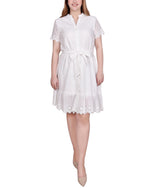 Petite Short Sleeve Eyelet Flounced Dress