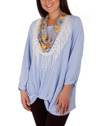 Petite 3/4 Rouched Sleeve Twist Front Top With Detachable Scarf