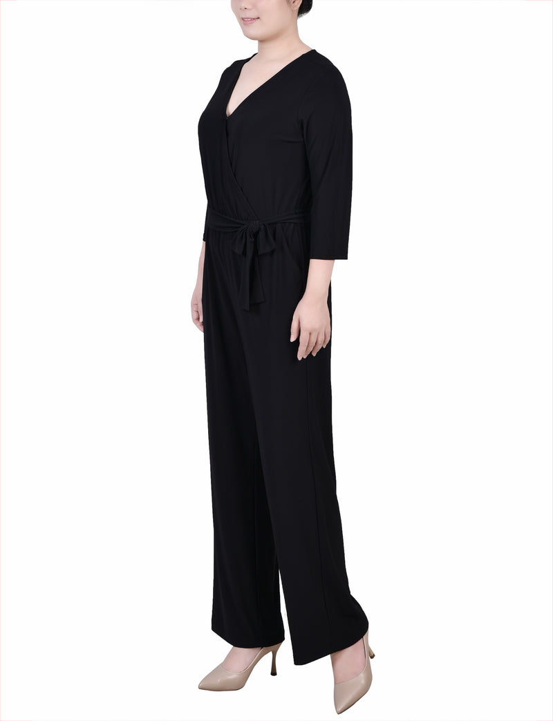 3/4 Sleeve Belted Jumpsuit