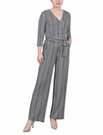 3/4 Sleeve Belted Jumpsuit