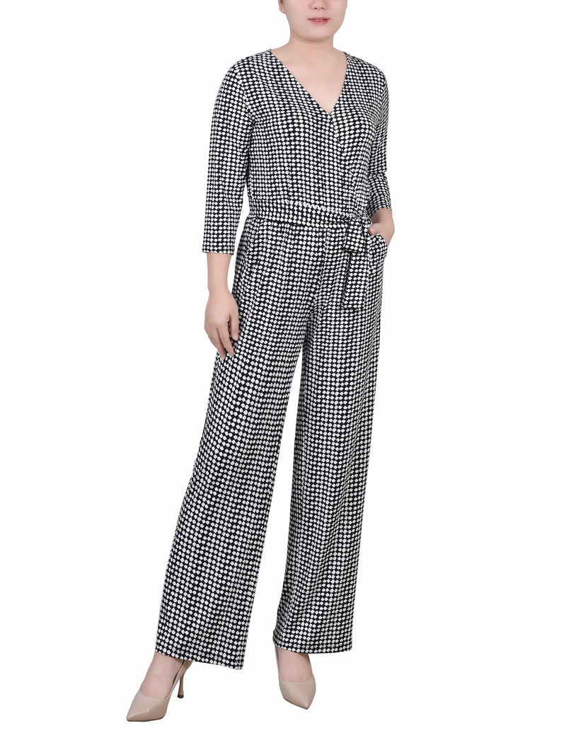 3/4 Sleeve Belted Jumpsuit