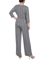 3/4 Sleeve Belted Jumpsuit