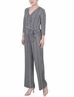 3/4 Sleeve Belted Jumpsuit