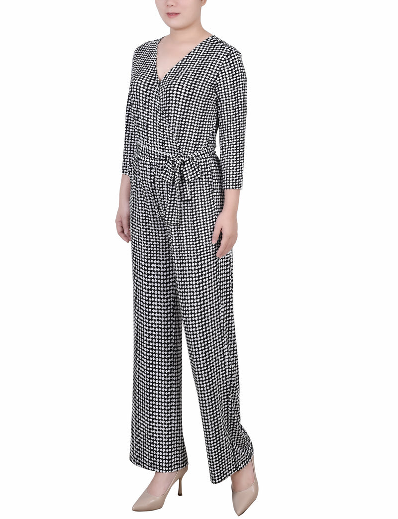 3/4 Sleeve Belted Jumpsuit