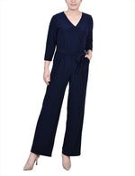 3/4 Sleeve Belted Jumpsuit