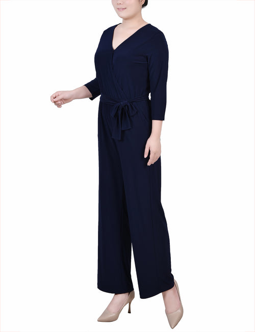 3/4 Sleeve Belted Jumpsuit