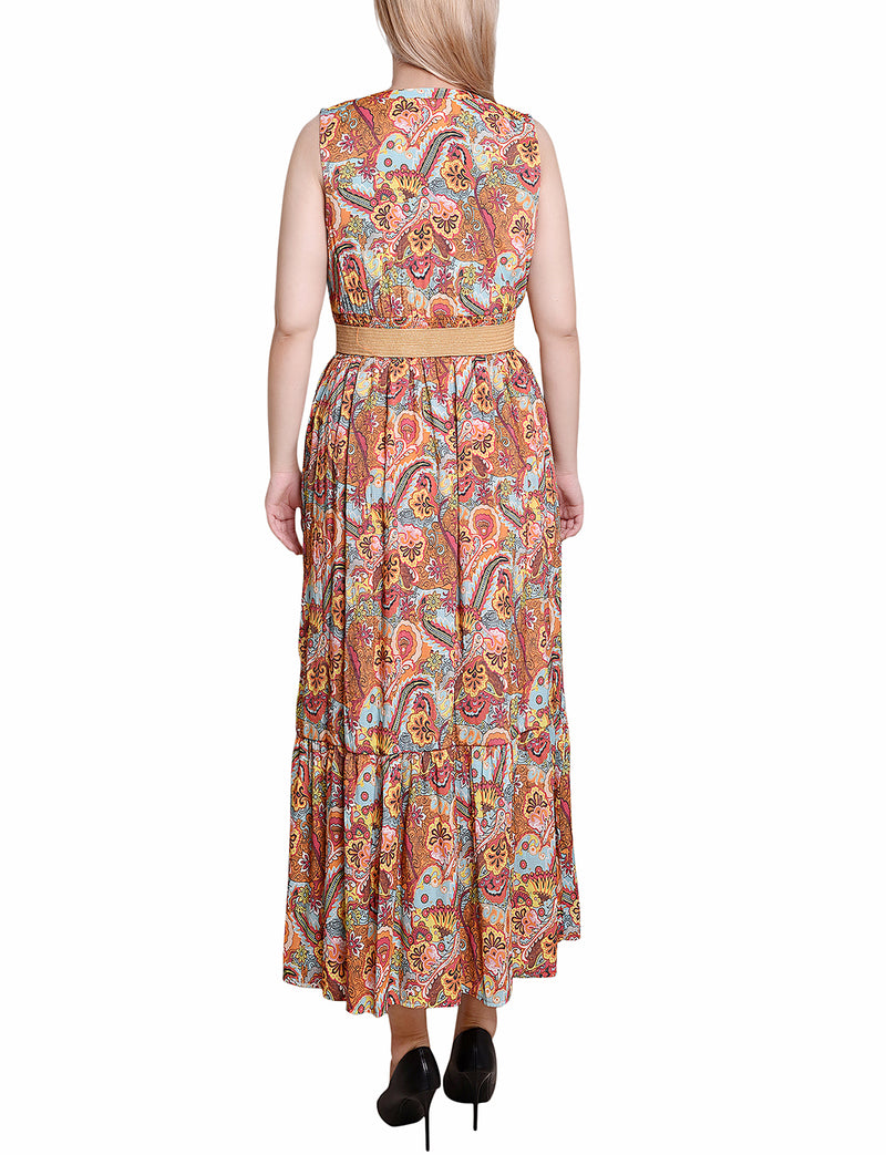 Petite Sleeveless Belted Midi Dress