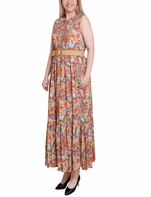 Petite Sleeveless Belted Midi Dress