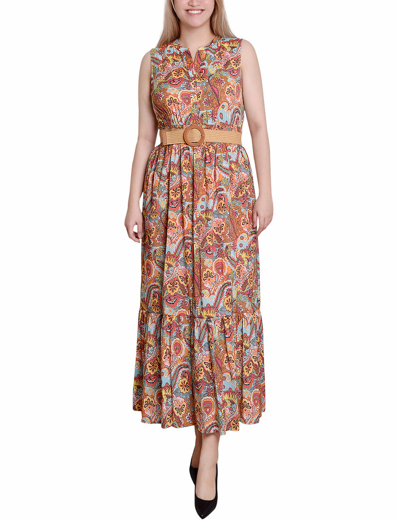 Petite Sleeveless Belted Midi Dress