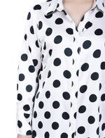 Petite Long Sleeve Dotted Satin Blouse