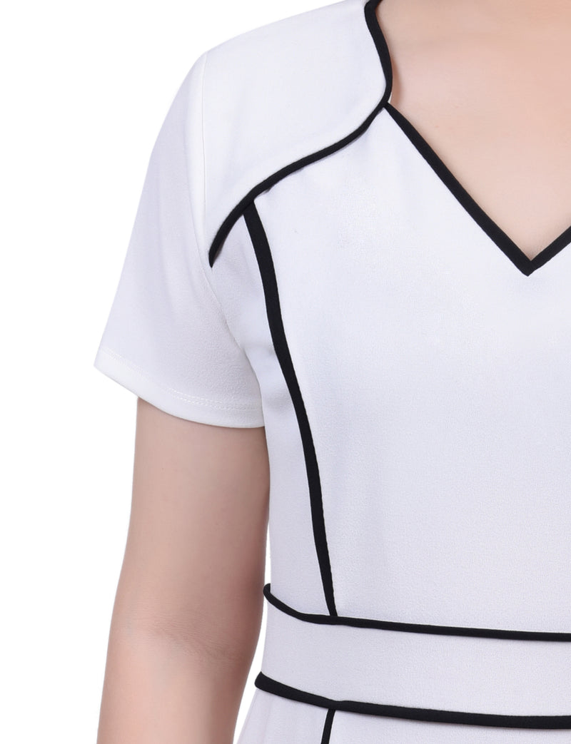 Petite Short Sleeve Piped Detail Dress