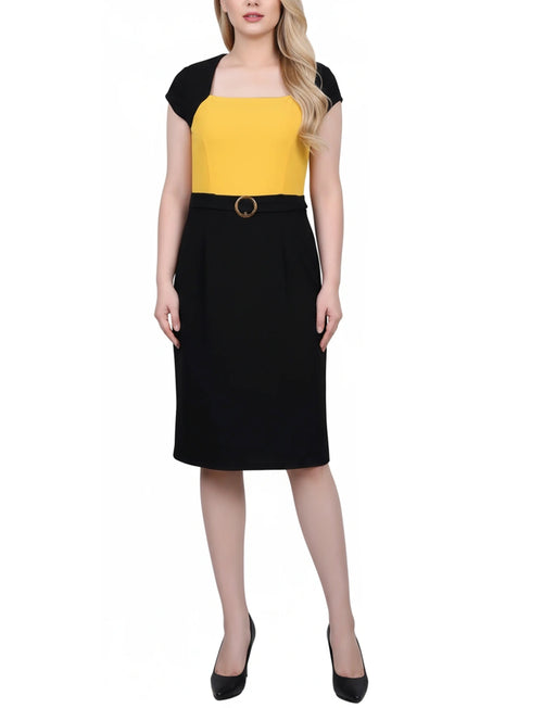 Petite 3/4 Sleeve 2 Piece Colorblocked Dress Set