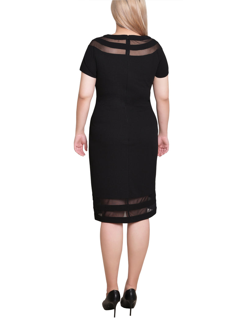 Petite Short Sleeve Dress With Mesh Insets