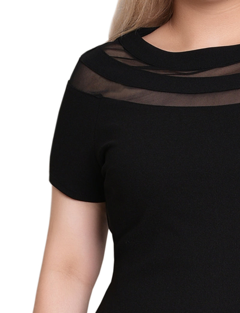 Petite Short Sleeve Dress With Mesh Insets